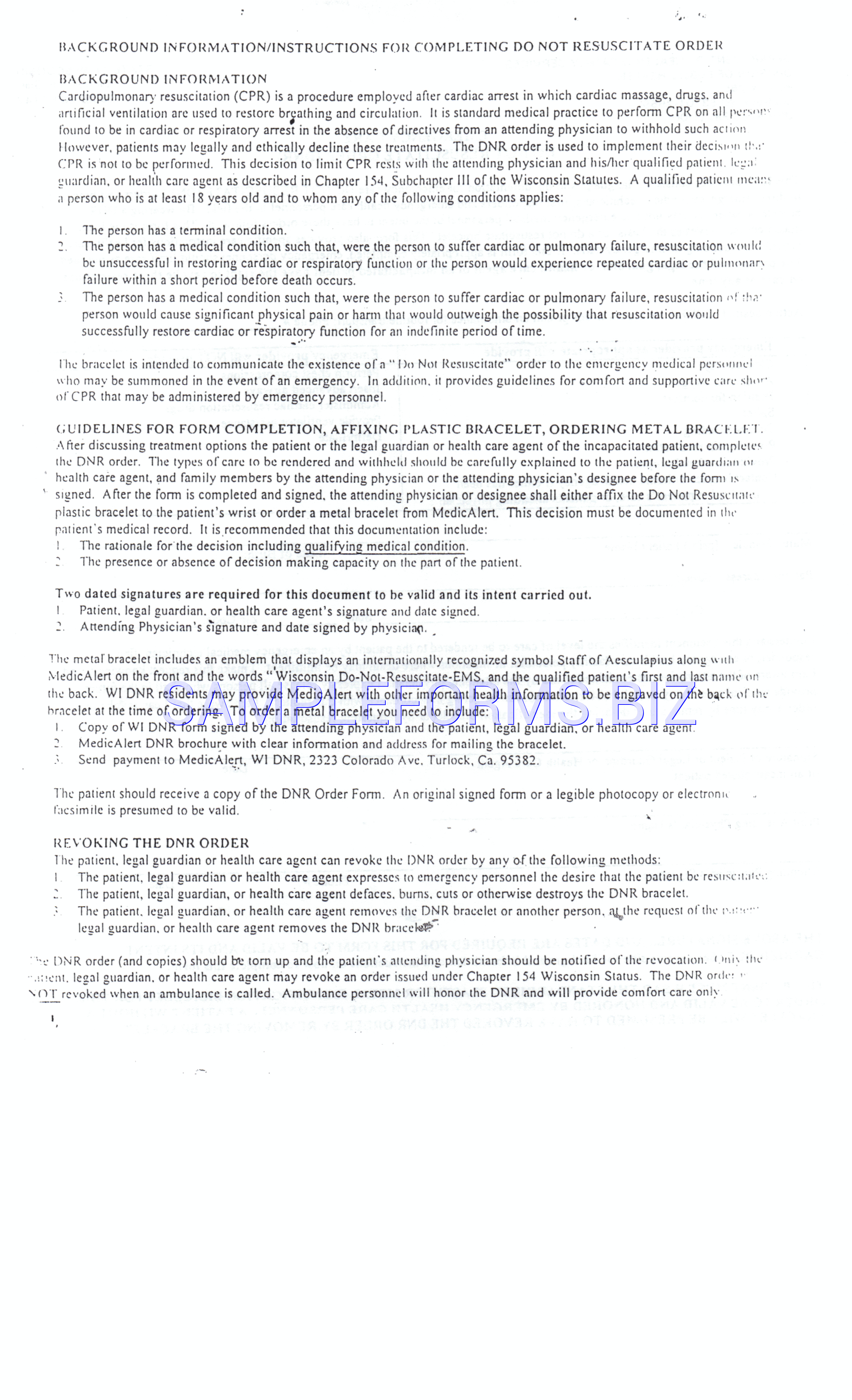 Preview free downloadable Wisconsin Do Not Resuscitate Form in PDF (page 1)